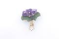 A 14 Karat Yellow Gold Carved Amethyst Carved Nephrite Jade and Diamond Pin