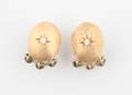 A Pair of 14 Karat Yellow Gold Diamond and Nephrite Earrings
