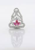 A Platinum Diamond and Carved Ruby Art Deco Dress Clip