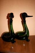 A Pair of Duck Form Blown Glass Decanters