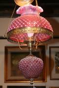 A Victorian Cranberry Hobnail Glass Fixture