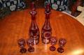 Two Bohemian Red Cut to Clear Decanters
