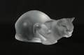 A Lalique Frosted Chat Couche Figure