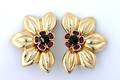 A Pair of 14 Karat Yellow Gold Green Tourmaline and Rhodolite Garnet Earrings