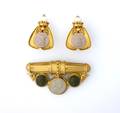 An 18 Karat Yellow Gold and Lavastone Cameo Brooch and Earring Set
