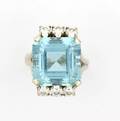 A 14 Karat White Gold Aquamarine and Diamond Ring