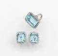 An Aquamarine and Diamond Ring and Earring Set