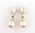A Pair of Yellow Gold Cultured Pearl and Diamond Earrings
