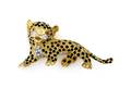 A Yellow Gold Black Enamel Ruby and Diamond Leopard Brooch