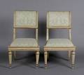 A Pair of Swedish NeoClassical Pale Green Painted and Parcel Gilt Side Chairs