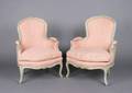 A Pair of Louis XV Light Grey Painted Bergeres