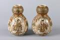 A Pair of Japanese Satsuma Earthenware Double Gourd Form Vases