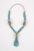 A Native American Five Strand Turquoise Necklace with Brass Drums Dumi Rosario Santo Domingo