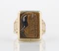 A Yellow Gold and Tigers Eye Intaglio Ring