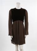 A Bill Blass Brown Velvet and Silk Chiffon Dress