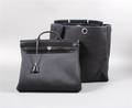 An Hermes Herbag in Black Leather and Canvas