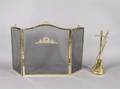 A Brass Fire Screen and Tool Set