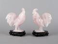 A Pair of Rose Quartz Roosters