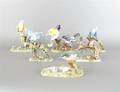 Eight JT Jones Crown Staffordshire Porcelain Birds