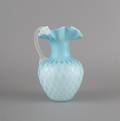 A Victorian Quilted Blue Satin Glass Pitcher