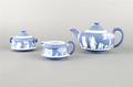 A Wedgwood Blue and White Jasper Three Piece Tea Set