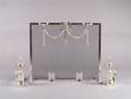 A Neoclassical Style Silvered Firescreen and Andirons