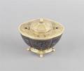 A Japanned and MotherofPearl Inlaid Brass Inkwell