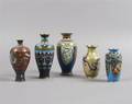A Group of Five Japanese Cloisonne Vases