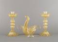 An Italian Murano Gold Flecked Three Piece Garniture