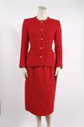 A Chanel Red Wool Skirt Suit