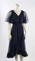 A Mollie Parnis Navy Silk Chiffon Dress