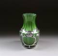 A Loetz Grun Metallin Silver Overlay Tapered Glass Vase