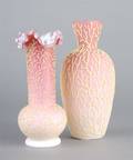 Two Victorian Satin Glass and Coralene Decorated Vases