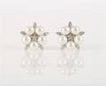 A Pair of 18 Karat White Gold Cultured Pearl and Diamond Earrings
