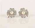 A Pair of Platinum 18 Karat Yellow Gold Cultured Pearl and Diamond Earrings