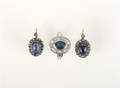 A Pair of 9 Karat Yellow Gold Silver Blue Sapphire and Diamond Earrings
