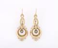 A Pair of Yellow Gold Seed Pearls and Diamond Dangle Earrings