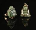 A 14 Karat Yellow Gold and Jade Carved Buddha Ring