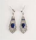 A Pair of White Gold Diamond and Sapphire Earrings