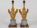 58 PAIR OF EMPIRE STYLE GILT BRONZE AND MARBLE CARYATI