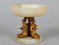 6 ART DECO GILT METAL AND ALABASTER COMPOTE