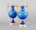 A Pair of French Blue Glazed Porcelain Urns