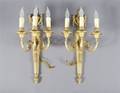 A Pair of Bronze Neoclassical Style Three Light Sconces