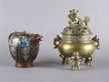 A Chinese Bronze Censor and Phoenix Headed Ewer