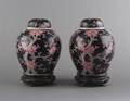 A Pair of Japanese Famille Noir Ginger Jars