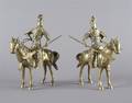 A Pair of Chinese Brass Warriors on Horseback
