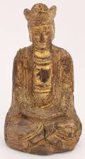 19th C Chinese Carved Giltwood Buddha Sculpture