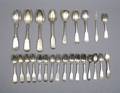 Twentyfive Sterling and Coin Silver Fiddle Back Utensils