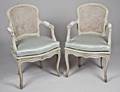 348 PAIR OF LOUIS XV STYLE PAINTED BEECHWOOD FAUTEUILS