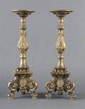 A Pair of Baroque Style Bronze Altar Sticks